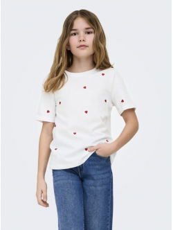KIDS ONLY T-shirt i hvid med hjerte til piger