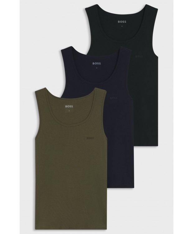 BOSS 3pak tank top i sort, navy og grøn til herre