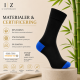 iZ Sock Copenhagen sorte bambusstrømper med blå hæl og tå, unisex – 35–49