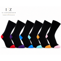 iZ Sock Luxury bambusstrømper 6-pak unisex med farvet hæl og tå – 38–49