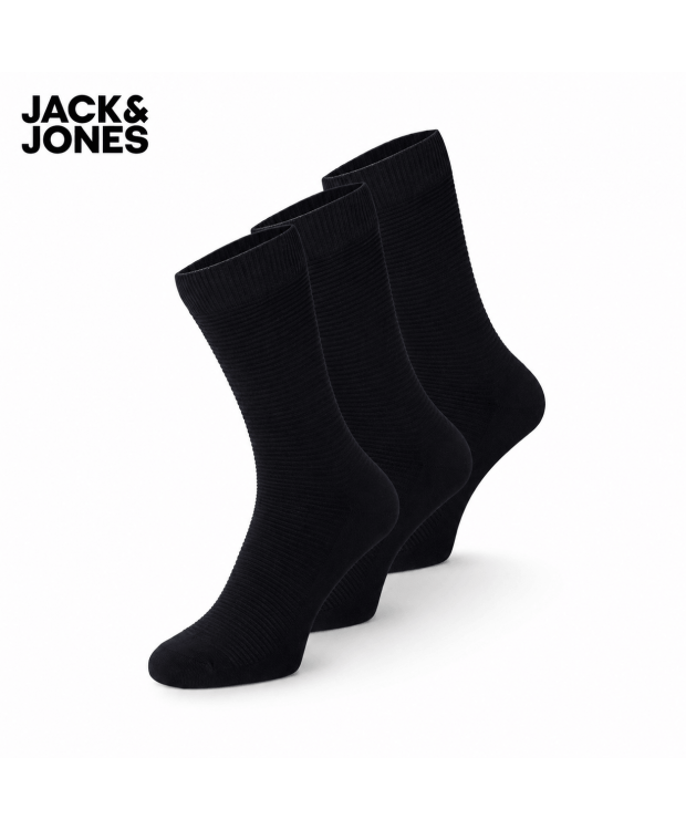 JACK & JONES 3-pak Rib Bomuldsstrømper til Herre – Sorte Komfortstrømper i Blød Bomuld billede