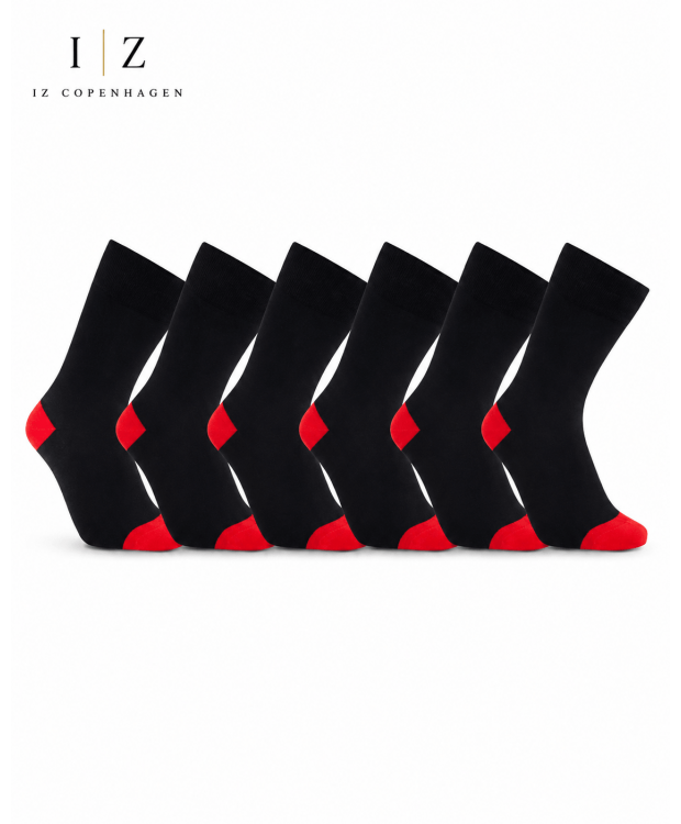 iZ Sock 6-pak Bambusstrømper med Rød Hæl & Tå – Unisex | OEKO-TEX® Standard 100