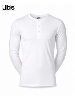JBS langærmet Henley T-shirt i hvid med knapper til herre – størrelse S