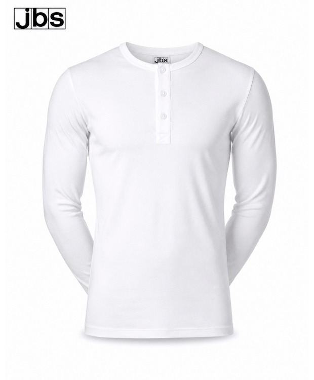 JBS langærmet T-shirt hvid med knapper til herre – 100 % bomuld, S billede