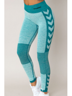 Hummel CLEA Seamless Mid Waist Tights i Meleret Petroleum melange til kvinder