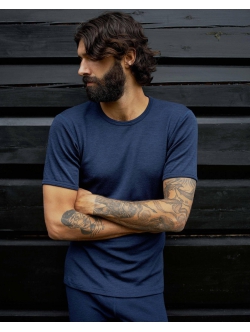 Dovre navy uld-T-shirt med rund hals til herre – S–2XL