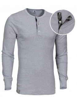 Dovre langærmet bomulds t-shirt 1/1 Ærme/Stolpe i grå med knapper til herre