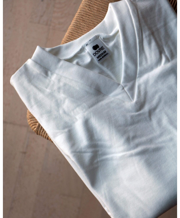 DOVRE Bomuld T-shirt i Hvid med V-hals til Herre – 100% Bomuld