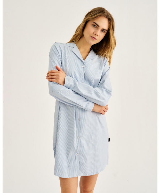 JBS of Denmark Women lyseblå stribet bambus-pyjamaskjole - XS-XXL