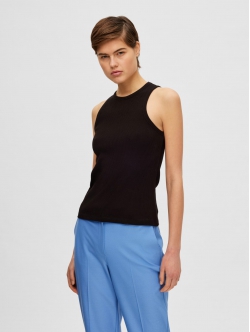 Selected ribbet tanktop i sort til kvinder