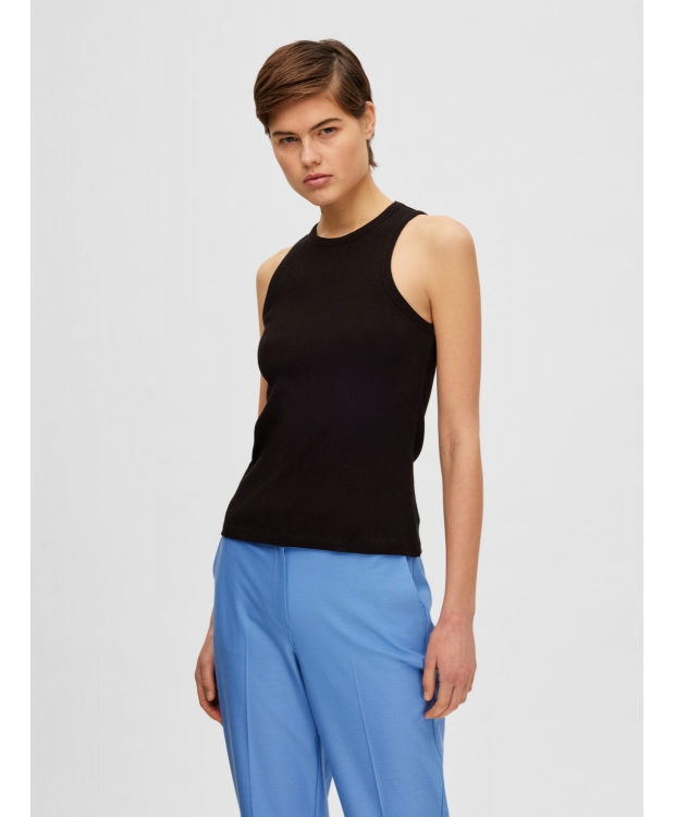Selected ribbet tanktop i sort til kvinder. OUTLET
