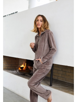 Decoy pyjamassæt med velour i brun til kvinder