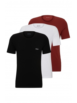 BOSS 3pak t-shirts med økologisk bomuld i sort, navy og bordeauxrød til herre.