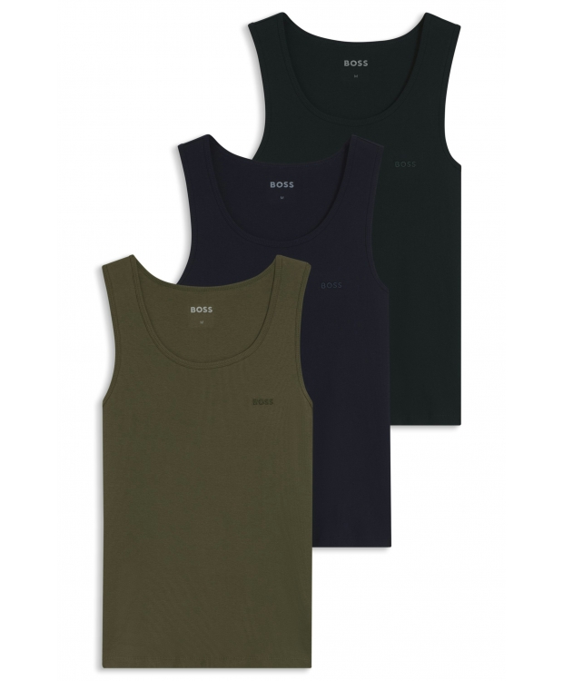 BOSS 3pak tank top i sort, navy og grøn til herre