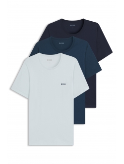 BOSS 3-pak t-shirts med rund-hals i forskellige blå farver til herre