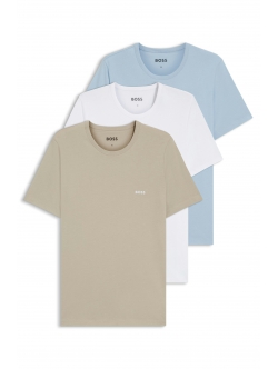 BOSS 3-pak t-shirts med rund-hals i hvid, blå og beige farver til herre