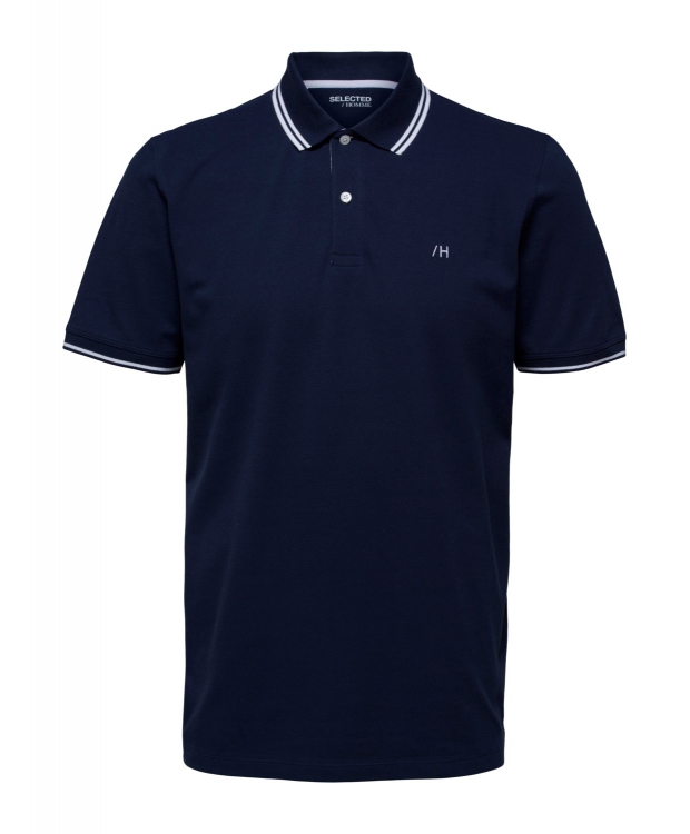 Selected kortærmet økologisk bomulds polo i navy blazer til herre - OUTLET