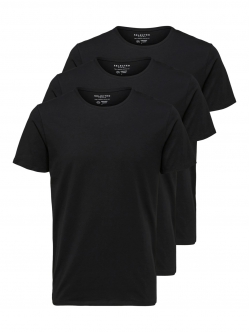Selected 3pak Pima økologisk bomulds T-shirts i sort med rund hals til herre