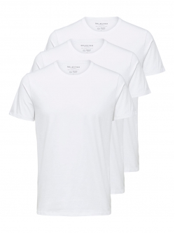 Selected 3pak Pima økologisk bomulds T-shirts i hvid med rund hals til herre