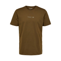 Selected Boris printet T-shirt i dark olive med rund hals til herre