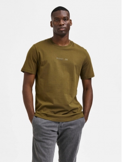 Selected Boris dark olive printet T-shirt til herre, størrelse S, outlet