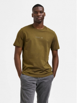 Selected Boris printet T-shirt i dark olive med rund hals til herre