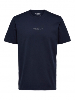 Selected Boris printet T-shirt i navy med rund hals til herre