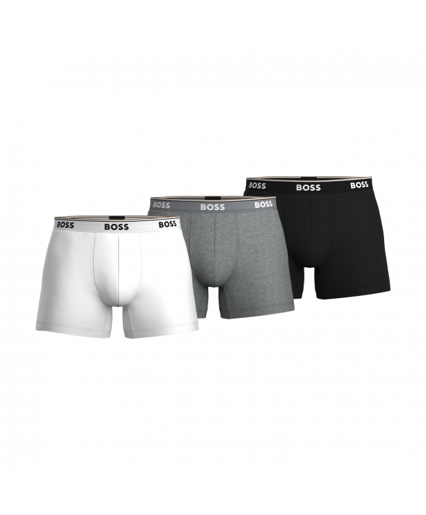 BOSS 3pak underbukser/boksershorts med signaturstribe i sort, hvid og lysegrå til herre.