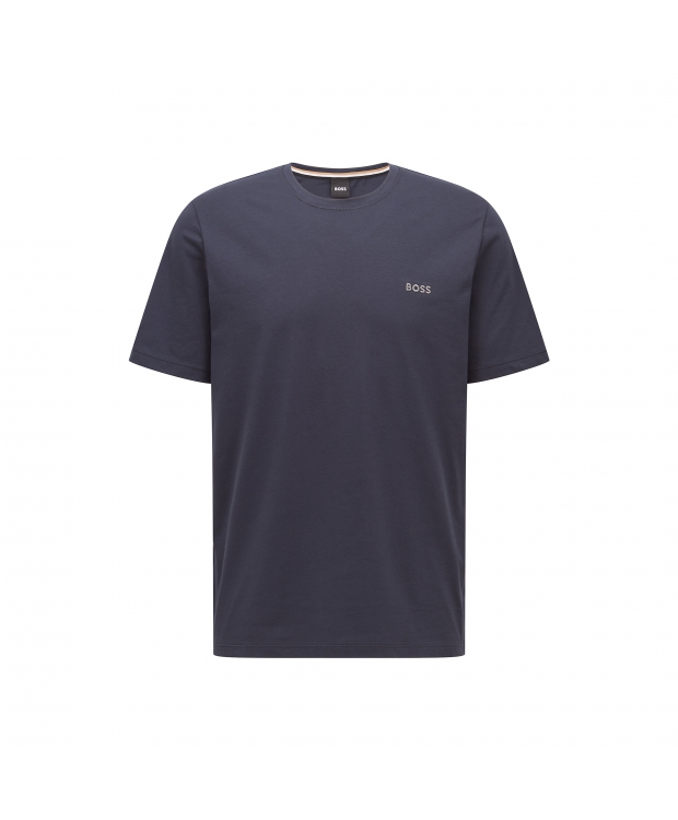 Billede af BOSS T-shirt med bomuld & kontrasterende logo i mørkeblå til herre.