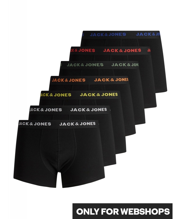 Se Jack & Jones 7pak boxershorts med forskellig farvet logo i sort til herre hos Sokkeposten.dk