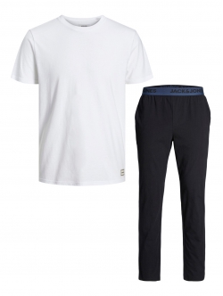 15: Jack & Jones pyjamas/loungesæt med t-shirt & bukser i hvid til herre. XL Hvid