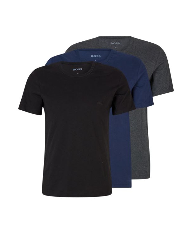 Se BOSS 3pak T-shirts med økologisk bomuld i sort, mørkeblå og grå til herre. hos Sokkeposten.dk