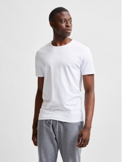 Selected T-shirt med rund hals i Bright White til herre – aktive størrelser: S, M, L, XL, 2XL