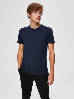 Selected T-shirt med rund hals i Navy Blazer til herre – aktive størrelser: S, M, L, XL, 2XL