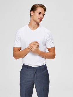 Selected T-shirt med V-hals i Bright White til herre – aktive størrelser: S, XL, XXL