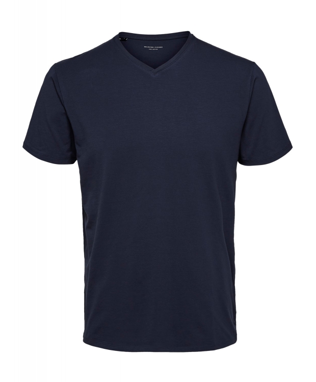 Se Selected t-shirt med v-hals i navy blazer til herre hos Sokkeposten.dk