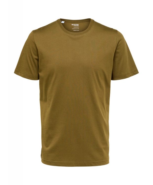 Se Selected kompakt t-shirt med økologisk bomuld i dark olive til herre hos Sokkeposten.dk