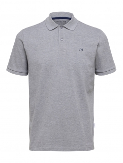 Selected klassisk polo i medium grey melange til herre