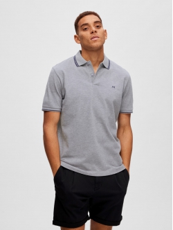 Selected Kortærmet polo i Medium Grey Melange til herre – aktive størrelser: M, XL