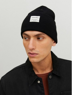 Jack & Jones strikhue i Sort til herre – Onesize