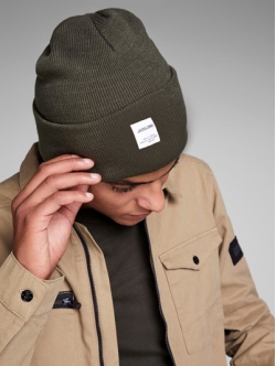Jack & Jones strikhue i Mørkegrøn til herre – Onesize
