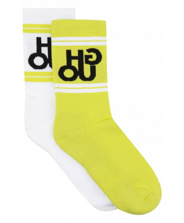 HUGO 2pak bomuldsstrømper i neon gul & hvid med logo til kvinder