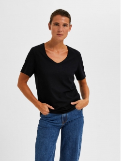 Selected klassisk t-shirt med v-hals i sort til kvinder
