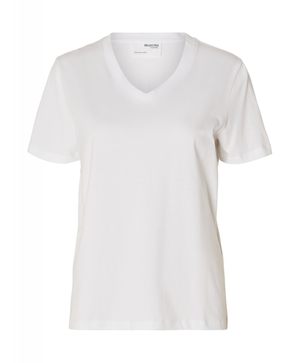 Se Selected klassisk t-shirt med v-hals i bright white til kvinder hos Sokkeposten.dk