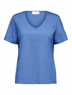 Selected klassisk t-shirt med v-hals i ultramarine til kvinder