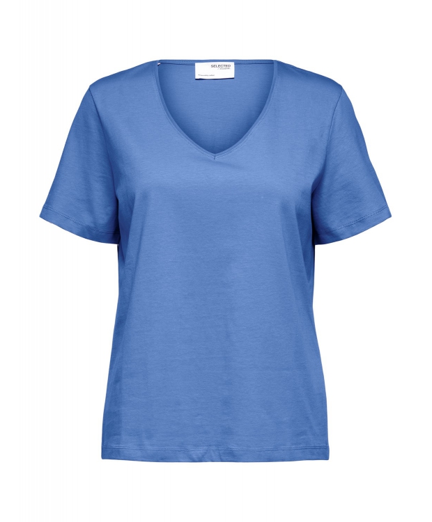 Se Selected klassisk t-shirt med v-hals i ultramarine til kvinder hos Sokkeposten.dk