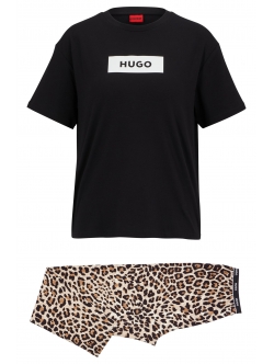 HUGO pyjamassæt i sort m. leopard print til kvinder