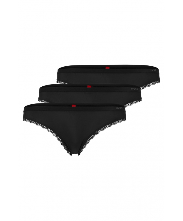 Billede af HUGO 3pak microfiber thongs m. blonder i sort til kvinder
