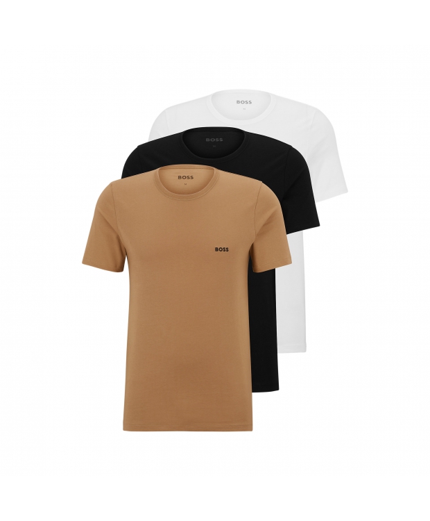 Se BOSS 3pak t-shirts med økologisk bomuld i sort, hvid og beige til herre hos Sokkeposten.dk