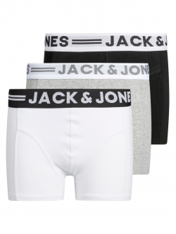 Jack & Jones 3-pak underbukser med bomuld i grå, hvid og sort til drenge